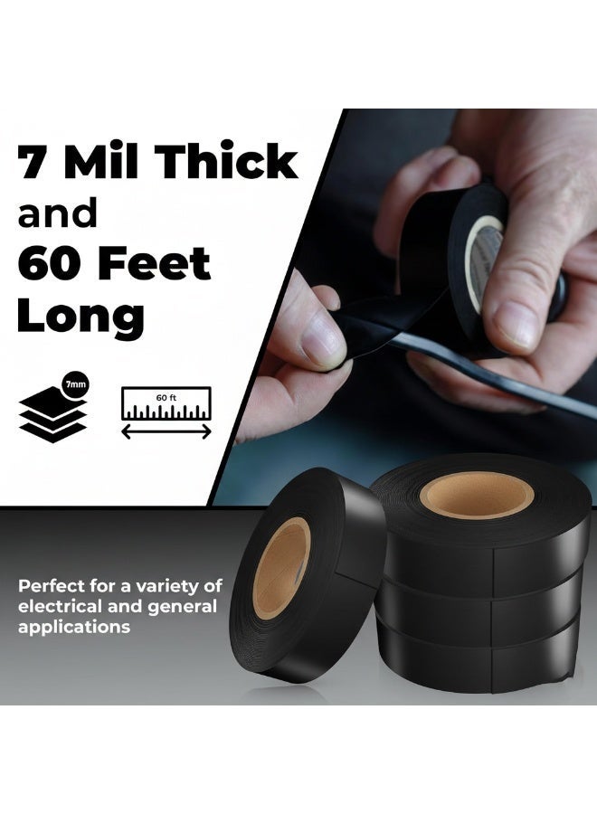 Electrical Tape - 7mil Thick, Heavy-Duty, Flame-Retardant, Heat & Weather Resistant, 3/4" x 60', Rated Up to 600V for Electrical Insulation and Protection - Image 2